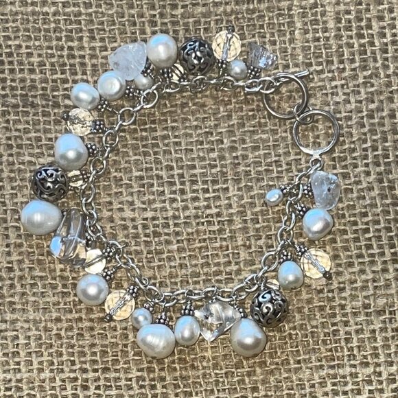 Silpada Hostess Cha Cha Beaded Sterling, Quartz and Pearl Bracelet - Picture 1 of 9